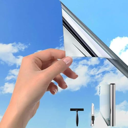 UV Schutzfolie (Silber 110X200cm)| Spiegelfolie Fenster Hitzeschutz | Sonnenschutzfolie Fenster innen oder außen | Spiegelfolie Selbstklebend Rückstandslose | Fensterfolie Sonnenschutz Hitzeschutz