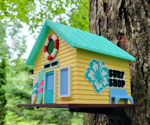 Surf Shop Vogelhaus | 14 x 15 x 16 cm skurrile Gartendekoration | Vogelhaus für kleine Vögel im Freien | witterungsbeständiges PETG-Design