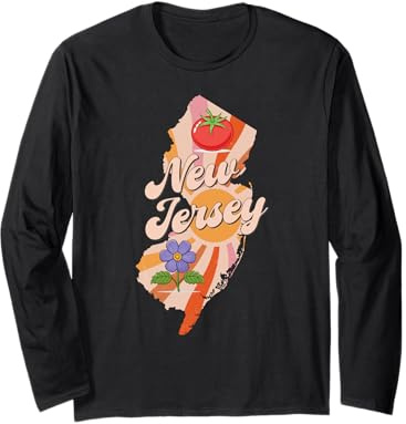 New Jersey State Map Retro Tomato Violet Symbol Long Sleeve T-Shirt