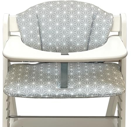Blausberg Baby - Sitzkissen Set ABWISCHBAR für Alpha Hauck Zubehör für Kinderhochstuhl – Happy Star Grau -Made in Germany