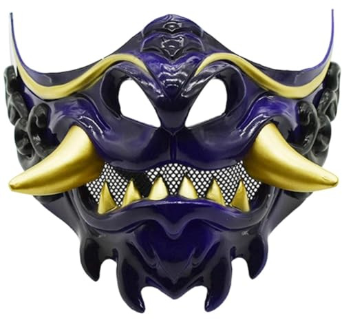 Muteitt Masque De Samouraï Japonais Hannya Oni, Demi-Masque pour Démon, Costume d'halloween, Cosplay, Mascarade