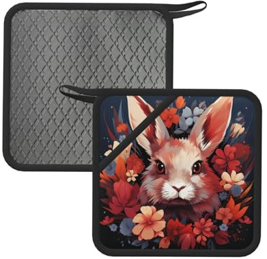 Set di 2 presine in silicone resistenti al calore, con tasche, a forma di coniglietto pasquale, presine antiscivolo per cucina, barbecue, accessori da cucina, 20 x 20 cm