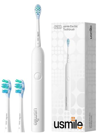 usmile P10S Spazzolino Elettrico Sonico - 3 Modalità: Pulizia Profonda & Sbiancante, Batteria 180 Giorni, Testina Morbida per Gengive e Denti Sensibili, Timer Intelligente, 2 Testine Bianco