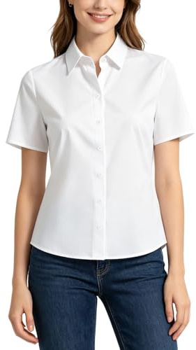 Aomig White Shirts for Women Ladies Short Sleeve Dress Shirts Blouses Causal Button Down Shirts Office Business Work Blouse Summer Tops T Shirts Girls School Short Sleeve Blouse School Uniform