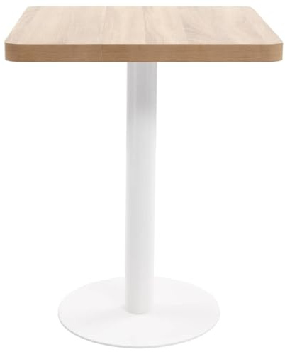 QZZCED Bistrotisch Hellbraun 60x60 cm MDF, Runder Tisch mit Holzmaserung, Tischplatte aus MDF, Stahl-Tischbein und -Fuß, pflegeleicht mit feuchtem Tuch, für Zuhause, Restaurant, Cafe