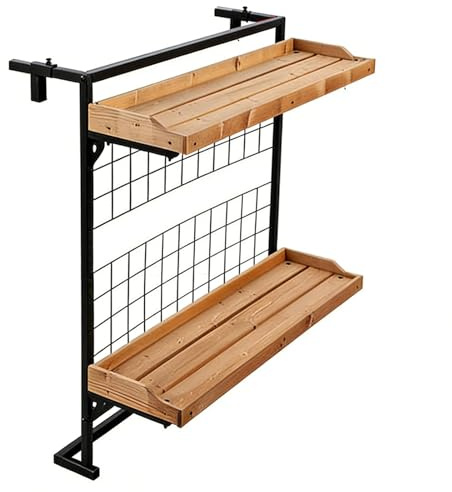 Tavolo da ringhiera regolabile per balcone, in legno massello, da appendere, per terrazza, portico, giardino