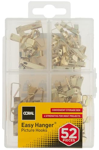 CORAL 81400 Easy Hanger Assorted Picture Hook Kit for Wall Art and Mirrors with 4 Hook Sizes 52 Piece Pack Set