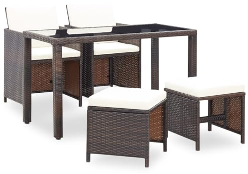 vidaXL Conjunto de Muebles de Exterior 5 Piezas Poli Ratán Sintético Marrón Comedor de Jardín Sillas y Mesa de Porche Patio Estilo de Mimbre