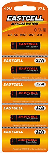 EASTCELL A27 27A MN27 GP27A L828 12V Alkaline Batterien, 5 Stück | 5 schlanke 12-V-Alkaline-Batterien; A27/27A/MN27 für Fernbedienungen, Garagentore, Funkklingeln und Alarmanlagen