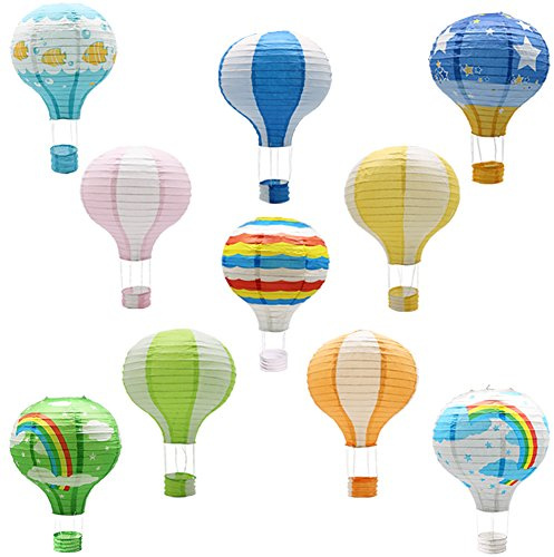 Hanging Hot Air Balloon Paper Lanterns, Reusable Chinese Japanese Party Ball Lamps Decorations Wedding Birthday Anniversary Christmas Engagement, Set of 10