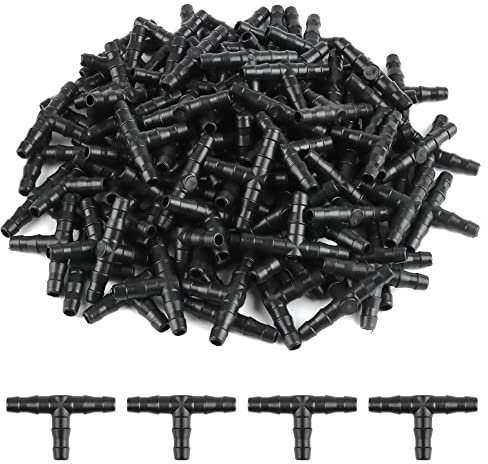 Kalolary 100Pcs Sprinkler Bewässerung 4/7mm T-Stück Barb Schlauchverbinder PVC Berieselungs, Bewässerungsschlauch Zerstäubungsdüse Tropfen Mikro Spray Bewässerungs Gelenk