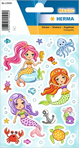 HERMA 15509 Mermaid Stickers, Small, Large, Pack of 27, Girls Stickers with Funny Sea Creatures Anchor Motif, Children's Labels for Photo Album, Diary, Poetry Album, Scrapbooking, Birthday Decoration,
