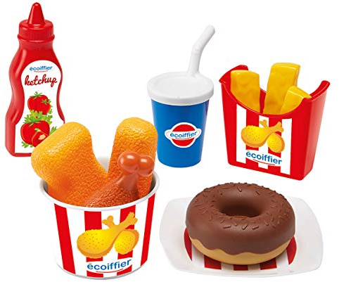 Ecoiffier - American Diner-Set, Kaufladen-Zubehör im Spielkoffer mit Spiellebensmitteln, Küchen-Zubehör für Kinder ab 18 Monaten
