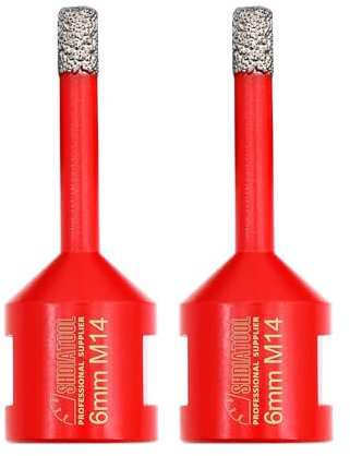 SHDIATOOL Punta per Trapano Diamantata 2 Pezzi 6mm Vacuum Brasato Foretto Diamantato per Porcellana Piastrella Granito Marmo Taglio a Secco