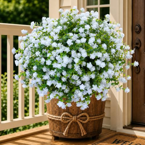 AXYLEX Künstliche Blumen, Pflanzen, Außenbereich, 12 Stück, Frühlingsgrün, UV-beständig, verblassen Nicht, künstliche Sträucher, Narzissen, Deko für Heim, Garten, Veranda, Terrasse, Fenster (Weiß)