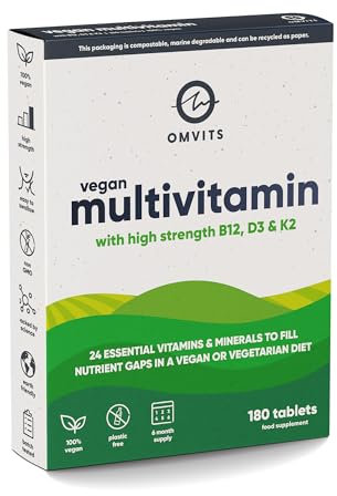 Vegan Multivitamins & Minerals - with High Strength Vitamin B12, D3, K2 & Iron - 180 Tablets in Low Waste Packaging - 6 Month Supply - Advanced Supplement for Men & Women - Palm Oil & GMO Free