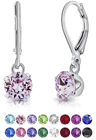 DTPsilver® Orecchini in Argento 925 Pendenti con Brillantini di Cristallo 6 mm - Punto Luce a Monachella Colorati