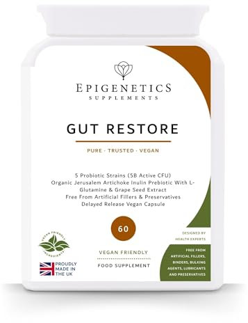 Prebiotics for Gut Health | Gut Restore Intestinal Pre & Probiotic Formula with Plant Extracts | High Strength 5 Billion CFU | 2 Months Supply of Digestive Health | 60 Vegan Friendly Capsules