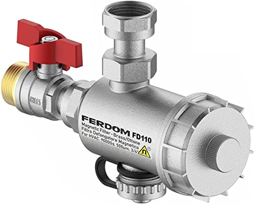 FERDOM FD110 Filtro Defangatore Magnetico Sottocaldaia. Multifunzione. Costruito In Defangatore Non Magnetico. Dimensioni Compatte, Flessibilità Di Connessione. Magnete 9000 Gs, Filtro 1000 Micron.