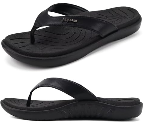 jiajiale Womens Fashion Orthotic Flip Flops Ladies Slip On Lightweight Comfortable Thick Cushion Yoga Mat Thong Sandals With Plantar Fasciitis Arch Support Black 6