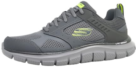 Skechers Men's Track Syntac Sneaker, Charcoal Leather/Mesh/Trim, 8 UK