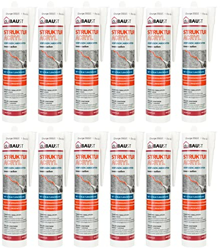 dubaust PAC24 mastic acrylique mastic structurel acrylique 12,5% absorption de mouvement structure granulaire pour enduit, fissures, remplissages intérieur et extérieur 310ml blanc (12)