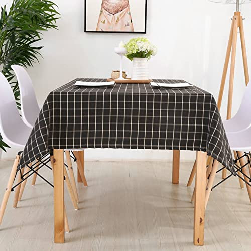 EHOMERY Tischdecke Draussen Wasserabweisend Tischtuchklammern Für Dicke Tischplatten Outdoor Kariertes Muster Tischschoner Unterlage Wasserdicht Rund Braun Schwarz Weiß Dekoration 60X60Cm