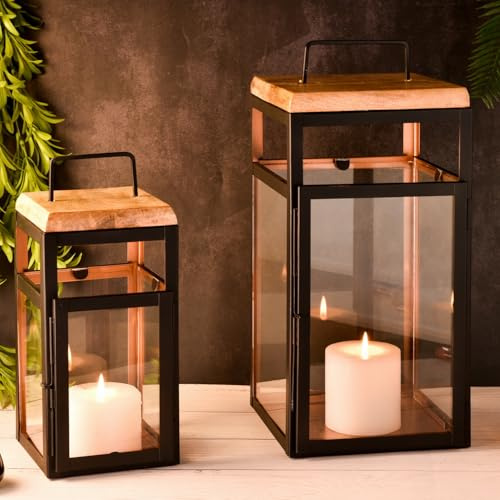 2er Set Laterne Vejle aus Metall und Glas schwarz modern 41 cm Deko