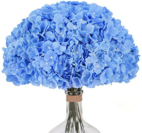 Waipfaru 24 Stück blaue Hortensien-Kunstblumen, künstliche Hortensien-Blumen mit Stielen, volle Köpfe, Seide, Party-Dekoration, Tafelaufsätze und Blumenarrangements