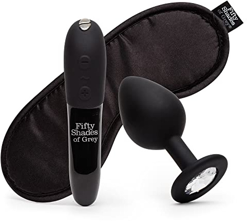 Fifty Shades of Grey Come to Bed Couples Kit – Sextoy-Set mit Bullet-Vibrator zur Klitorisstimulation, Analplug mit Kristallverzierung & Augenbinde aus Satin – Bullet-Vibrator mit 8 Intensitätsstufen