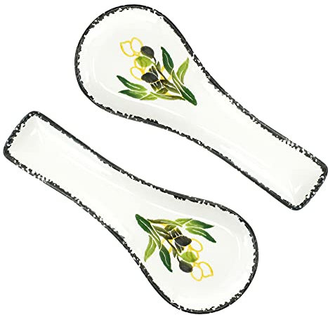 Lashuma Keramik Küchenablage für Löffel Olive, 2er Set Kochbesteck Ablage