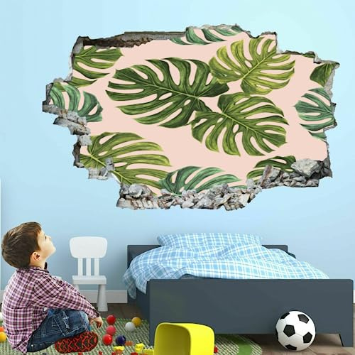 Kuletkear Wall Stickers Murals Decals, Palm Leaf Wall Tattoo 3D Smashed, Wall Vinyl for Home Art Decor Ceiling Wall Decorate Kids Bedroom Room Decorations 90x60cm