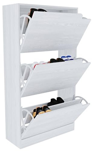 Arreditaly Scarpiera Portascarpe 3 Ante In Legno MDF Da Ingresso Salvaspazio A Ribalta Design Con Maniglie A Scomparsa Doppia Profondità Slim Soggiorno Casa Camera Ufficio 115 x 24 x 63 Cm (White)