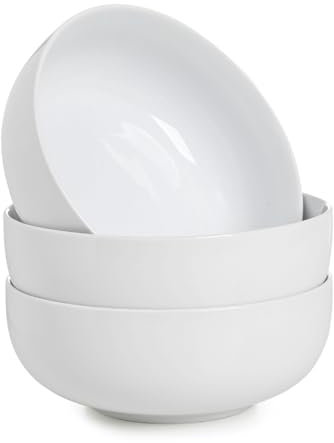 WishDeco Large Soup Bowls Set of 3, Ceramic Salad Bowls 1100ml, White Pasta Bowl, Serving Bowl for Noodle Ramen, Fruit, Dessert, Cereal