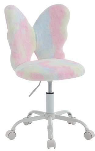DM Furniture Butterfly Kids Desk Chairs Girls Students Study Chair Adjustable Computer Chairs Furry Swivel Office Child Reading Chair for Home/Bedroom/School/Dorm, Colorful