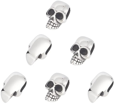 UNICRAFTALE 6Stk 304 Edelstahl Totenkopf Perlen 4x8mm Große Loch Perlen Antiksilber Lanyard Perlen Totenkopf Haarperlen Metall Armbänder Abstandsperlen Für DIY Armbänder Schmuckherstellung