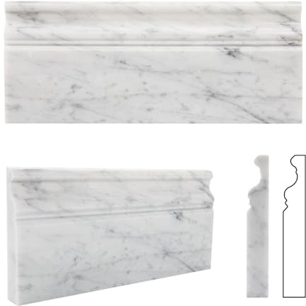 Adolif Carrara White Marble Baseboard Trim, Polished, Italian Bianco Carrara Marble Base Molding for Bathroom Wall and Kitchen Backsplash, 5x12 Inch, 4 Pcs