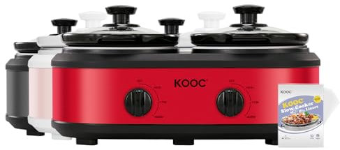 KOOC - Doppia pentola a cottura lenta, piccola, server a buffet e riscaldatore, 2 mini pentole con 3 temperature regolabili individuali, doppie pentole in ceramica, fodere libere per una facile