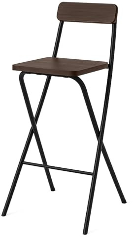 Jardin202 - Taburete Plegable Alto de Metal Extra Grueso con Reposapies para Cocinas y Bar | Silla con Respaldo Resistente | Unidad (Negra/Nogal)