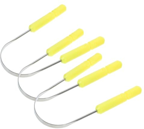 Raschietto Lingua a U in Acciaio Inox 3 Pezzi Giallo | Pulitore Orale Quotidiano, Testa Extra Larga per Residui Alimentari, Set Pratico per Uso Domestico