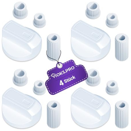Viоks.pro SET 4x Backofen Knöpfe Weiß Ø38mm Drehknopf Herd mit Adapter/Drehknopf Elektroherd Ersatzteile/Knöpfe & Schalter für Backöfen & Herde