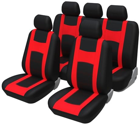 EvshBea 9 Stück Universal Autositzbezüge, Sitzbezüge Auto Für 5 Sitzer, Autositzauflage Set Seiten-Airbag-kompatibel, Waschbar, Leicht Anzubringen, Auto-Zubehör Innenraum (Rot)