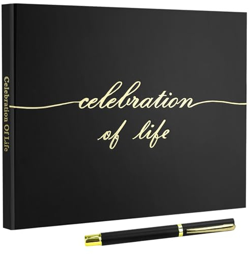 JOBVERT Funeral Guest Book for Memorial Service, Celebration of Life Guest Book with Memory Table Sign & 2 Pens, Elegant Funeral Book to Sign, Black Handcover Guest Book for Funeral, for 240+ Guests