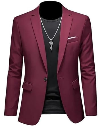 ABARTY Blazer Décontracté pour Homme Coupe Ajustée Veste À Un Bouton Veste De Costume Légère Manteau De Sport Décontracté Costume d'affaires Formel Blazer De Mariage Smoking Bordeaux XL