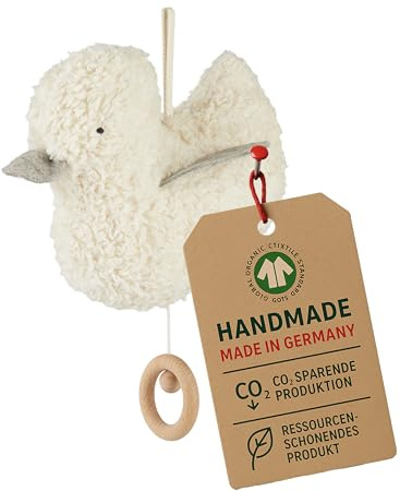 Efie Bio Spieluhr Entchen grau - kontrolliert biologischer Anbau (kbA) - GOTS zertifiziert - Made in Germany - nachhaltiges Babyspielzeug - Melodie Brahms (Guten Abend, Gute Nacht)