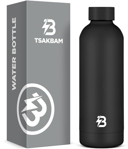Trinkflasche Sport Edelstahl, 500ml Thermosflasche, Sportflasche Metall mit Deckel Auslaufsicher, Kohlensäure Geeignet, Spülmaschinenfest, für Fitnessstudio, Gym(Schwarz)
