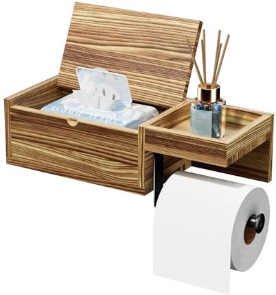 HapiRm Toilettenpapierhalter Ohne Bohren - Klopapierhalter mit Feuchttücherbox, Selbstklebender Toilettenpapierhalter Holz für Bad, WC, Küche, Braun