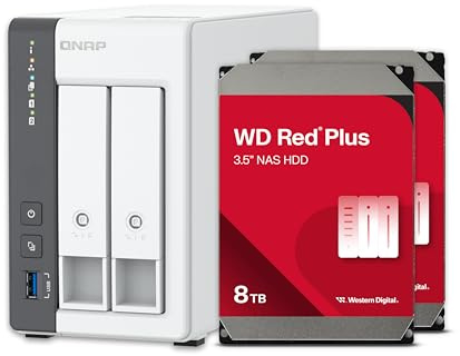 QNAP TS-216G-28WD-US 2-Bay 2.5GbE Desktop NAS, Equipped with ARM Cortex-A55 Quad-Core CPU, with 8TB Storage Capacity, Preconfigured RAID1 WD Red Plus HDD Bundle