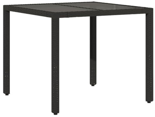 HETFTJN Bierzelttisch Beistelltisch Outdoor Bistrotisch Outdoor Stehtische - Gartentisch mit Glasplatte Schwarz 90x90x75 cm Poly Rattan für Garten Balkon Terrasse Speisesaal