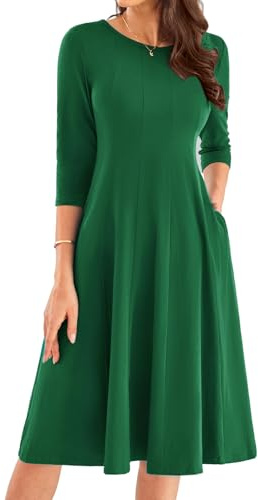 GRACE KARIN Vintage 3/4-ärm A-linje midi-klänning bröllop gästklänningar för kvinnor UK bal formell vintage, Mörkgrön, L